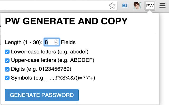 PW GENERATE AND COPY з веб-магазину Chrome для запуску за допомогою OffiDocs Chromium онлайн