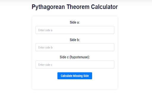 Pythagorean Theorem Calculator  from Chrome web store to be run with OffiDocs Chromium online