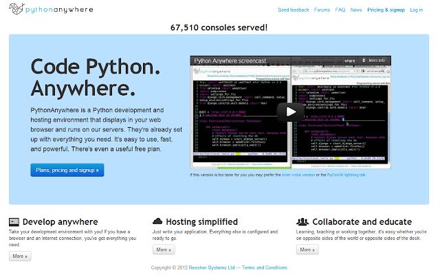 PythonAnywhere dal negozio web di Chrome da eseguire con OffiDocs Chromium online