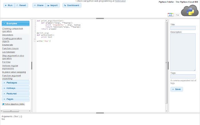 Python Fiddle  from Chrome web store to be run with OffiDocs Chromium online