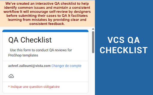 QA Cheklist for VCS  from Chrome web store to be run with OffiDocs Chromium online