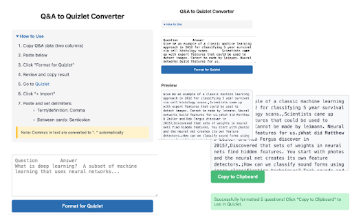 QA to Quizlet Converter  from Chrome web store to be run with OffiDocs Chromium online