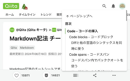 Qiita TOC  from Chrome web store to be run with OffiDocs Chromium online