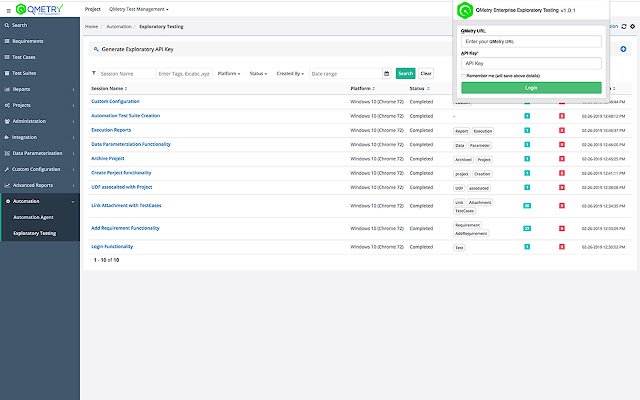 QMetry Test Management Exploratory Testing จาก Chrome เว็บสโตร์ที่จะรันด้วย OffiDocs Chromium ทางออนไลน์