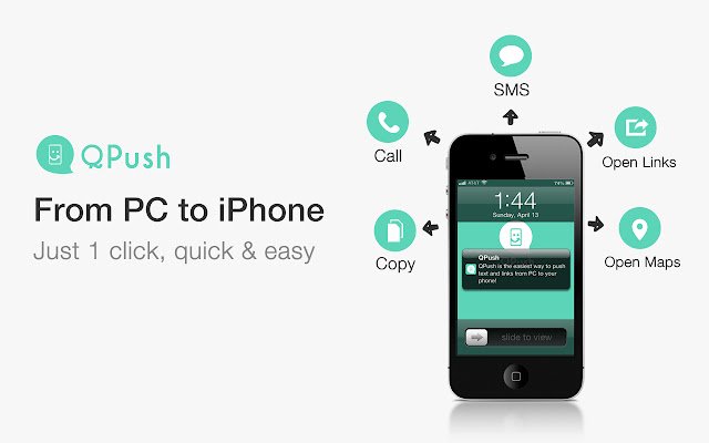 QPush 将文本和链接从 Chrome 网上商店推送到 iPhone，与 OffiDocs Chromium 在线运行
