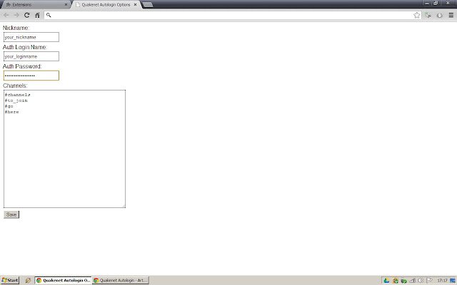 Quakenet Autologin  from Chrome web store to be run with OffiDocs Chromium online