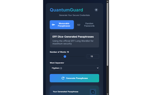 QuantumGuard Password Generator from Chrome web store to be run with OffiDocs Chromium online QuantumGuard Password Generator from Chrome web store to be run with OffiDocs Chromium online