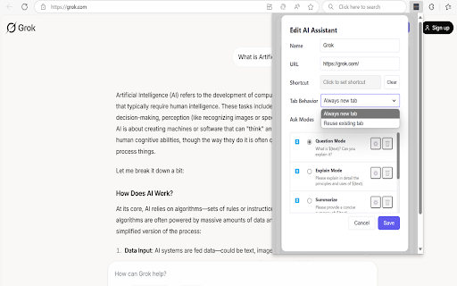 Quick Ask AI  from Chrome web store to be run with OffiDocs Chromium online