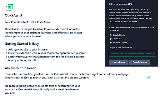 QuickAssist: Pop Out for ChatGPT | Gemini | Copilot  from Chrome web store to be run with OffiDocs Chromium online