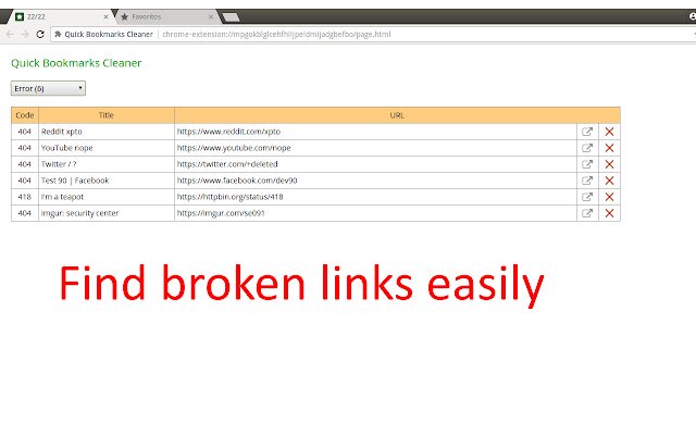 Mabilis na Bookmark Cleaner mula sa Chrome web store na tatakbo sa OffiDocs Chromium online