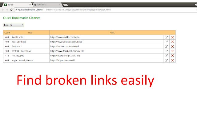 Quick Bookmark Cleaner  from Chrome web store to be run with OffiDocs Chromium online