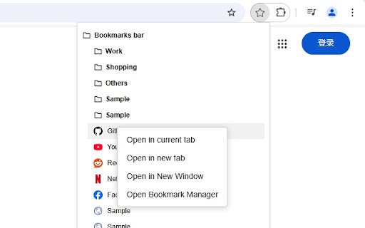 QuickBookmarks  from Chrome web store to be run with OffiDocs Chromium online