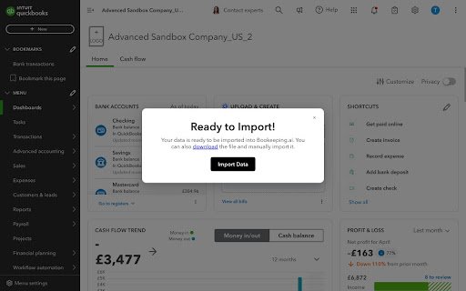 Quickbooks to Bookeeping.ai data importer  from Chrome web store to be run with OffiDocs Chromium online