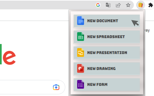 Quick Create for Google Docs  from Chrome web store to be run with OffiDocs Chromium online