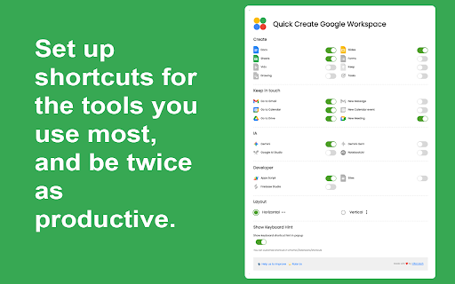 Quick Create Google Workspace  from Chrome web store to be run with OffiDocs Chromium online