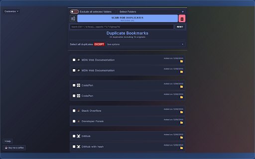 Quick Duplicate Bookmarks Finder  from Chrome web store to be run with OffiDocs Chromium online