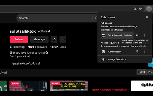 Quick Javascript Switcher v3  from Chrome web store to be run with OffiDocs Chromium online
