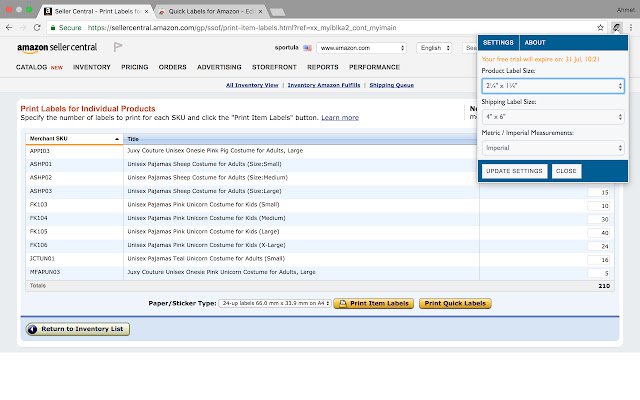 Quick Labels for Amazon  from Chrome web store to be run with OffiDocs Chromium online