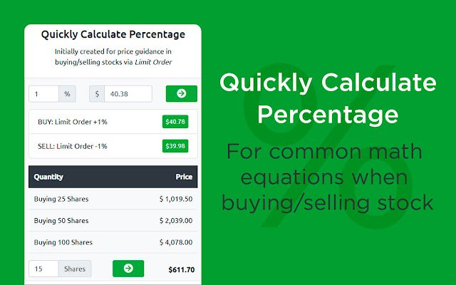 Quickly Calculate Percentage  from Chrome web store to be run with OffiDocs Chromium online