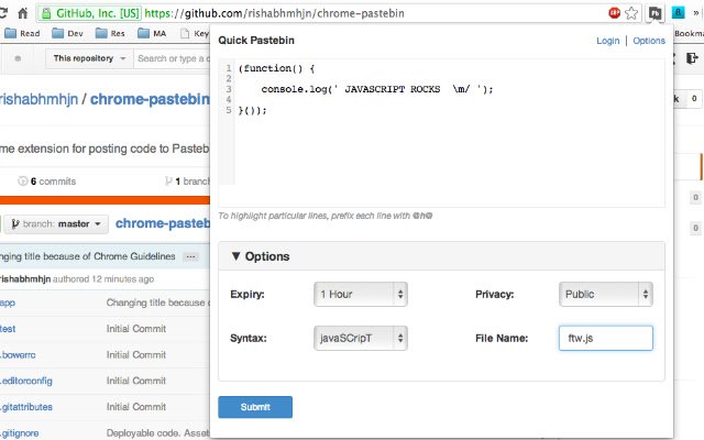 Quick Pastebin de la boutique en ligne Chrome à exécuter avec OffiDocs Chromium en ligne