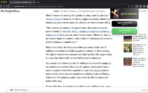 QuickReader  from Chrome web store to be run with OffiDocs Chromium online