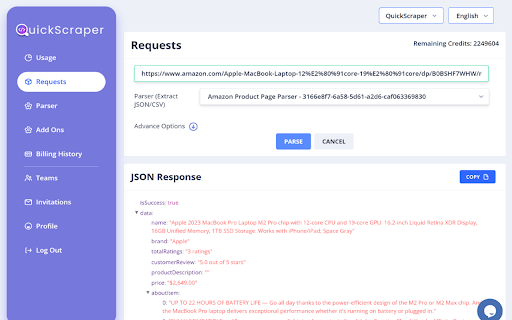 QuickScraper  from Chrome web store to be run with OffiDocs Chromium online