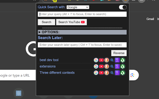 Quick Search (Save Search for Later)  from Chrome web store to be run with OffiDocs Chromium online