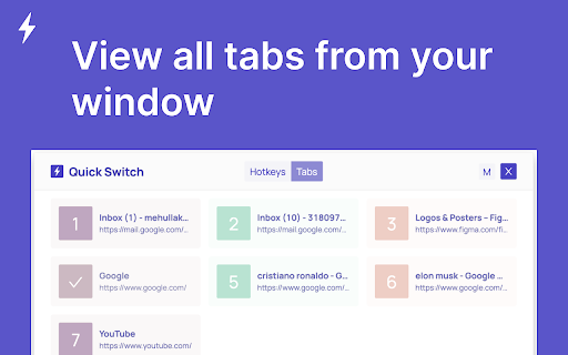 Quick Switch  from Chrome web store to be run with OffiDocs Chromium online