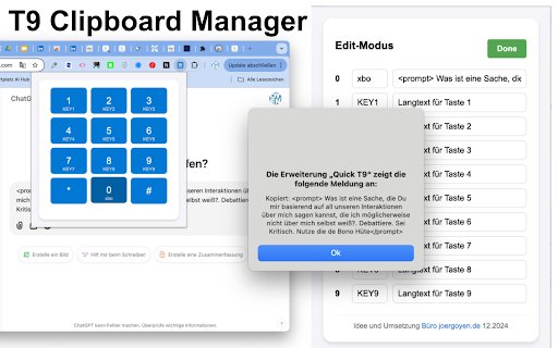 Quick T9  from Chrome web store to be run with OffiDocs Chromium online