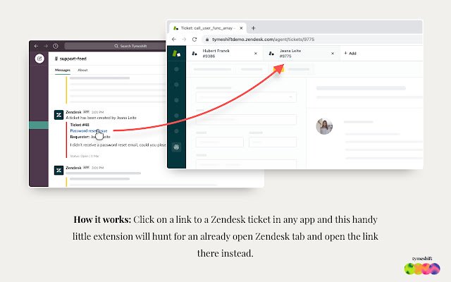 Quicktab para sa Zendesk ng Tymeshift mula sa Chrome web store na tatakbo sa OffiDocs Chromium online