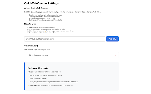 QuickTabOpener: one click to open saved tabs  from Chrome web store to be run with OffiDocs Chromium online