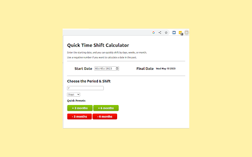 Quick Time Period Calculator  from Chrome web store to be run with OffiDocs Chromium online