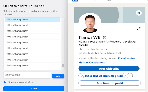 Quick Website Launcher  from Chrome web store to be run with OffiDocs Chromium online