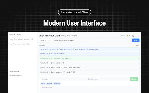 Quick WebSocket Client with Socket.IO  from Chrome web store to be run with OffiDocs Chromium online