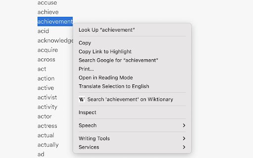 Quick Wiktionary Search  from Chrome web store to be run with OffiDocs Chromium online