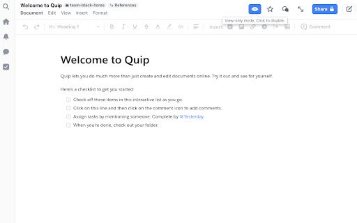 Quip View Only Mode  from Chrome web store to be run with OffiDocs Chromium online