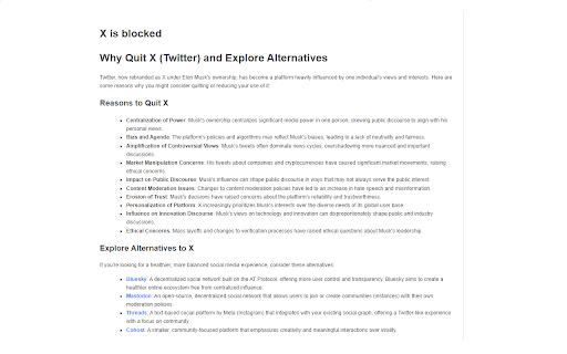 Quit X (Twitter)  from Chrome web store to be run with OffiDocs Chromium online