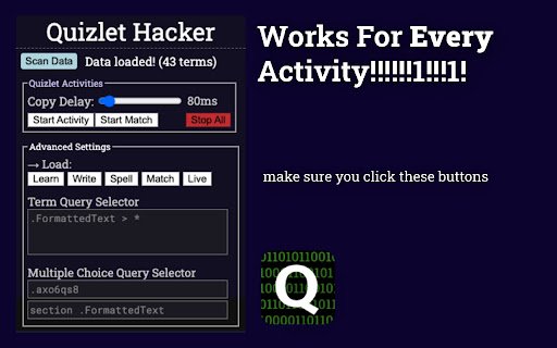 Quizlet Hacker  from Chrome web store to be run with OffiDocs Chromium online