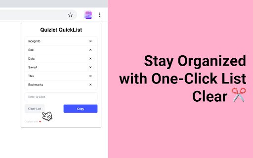 Quizlet QuickList  from Chrome web store to be run with OffiDocs Chromium online