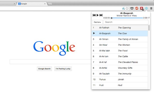 Chrome ウェブストアの Quran Player を OffiDocs Chromium online で実行