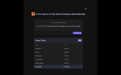 Quran | Prayer Times  from Chrome web store to be run with OffiDocs Chromium online