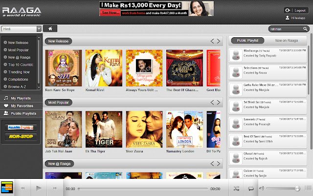Downloads de músicas Raaga Hindi Tamil Telugu da Chrome Web Store para serem executados com OffiDocs Chromium online