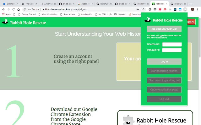 Chrome Web ストアの Rabbit Hole Rescue を OffiDocs Chromium オンラインで実行