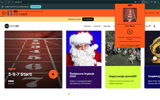Radio357 Streamer  from Chrome web store to be run with OffiDocs Chromium online