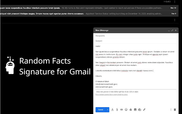 Fatti casuali Email dal web store di Chrome da eseguire con OffiDocs Chromium online