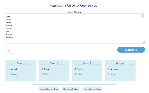 Random Group Generator  from Chrome web store to be run with OffiDocs Chromium online