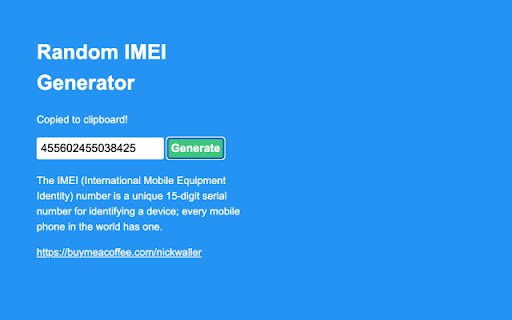 Random IMEI Generator  from Chrome web store to be run with OffiDocs Chromium online