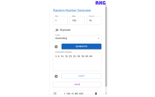 Random Number Generator  from Chrome web store to be run with OffiDocs Chromium online