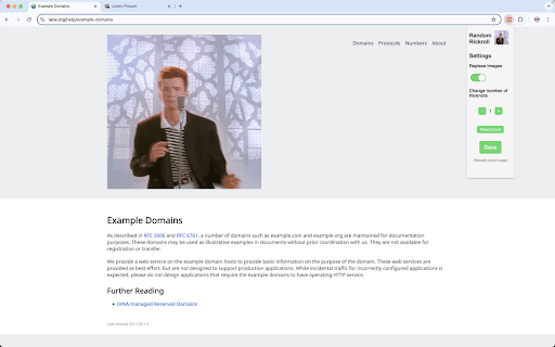 Random Rickroll  from Chrome web store to be run with OffiDocs Chromium online
