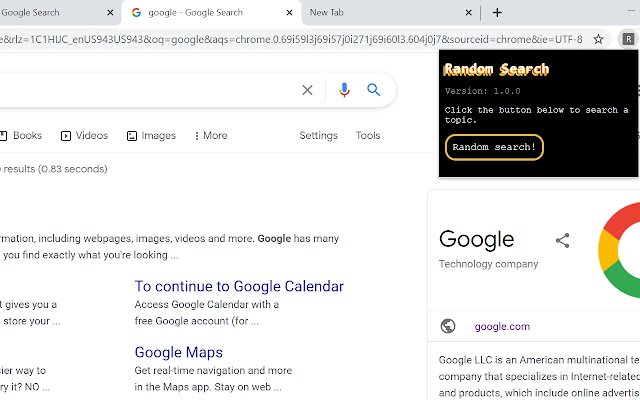 Random Search  from Chrome web store to be run with OffiDocs Chromium online